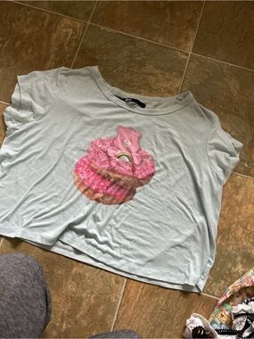 Iron Fist Light Blue Graphic Tee with Pink Care Bear Cupcake
